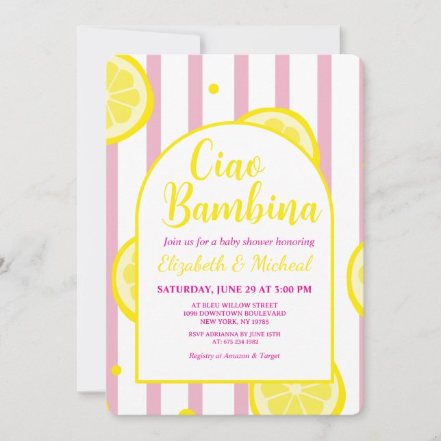 Ciao Bambina Pink and White Baby Shower Invitation Einladung (Vorderseite)