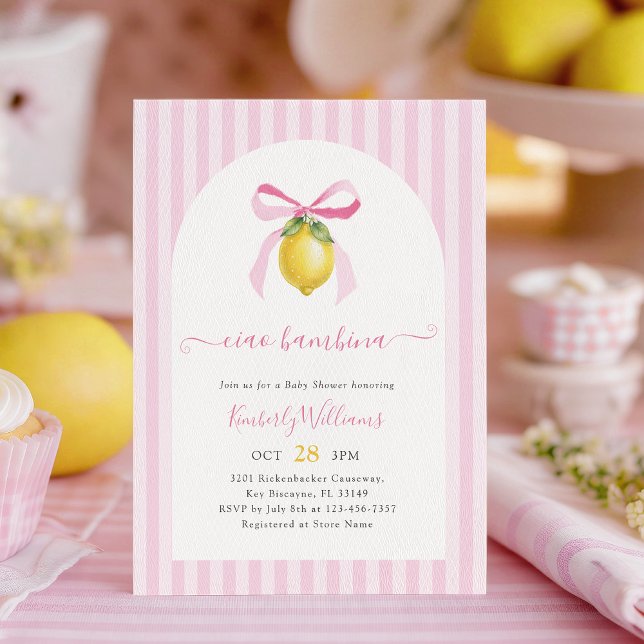 Ciao Bambina Pink Lemon Baby Shower Invitation Einladung (Von Creator hochgeladen)
