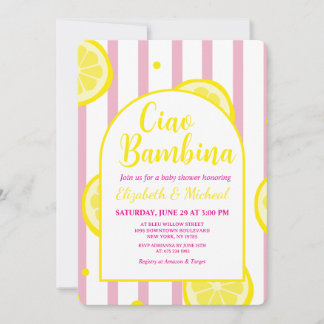 Ciao Bambina Rosa und Weiße Babyparty-Einladung Einladung