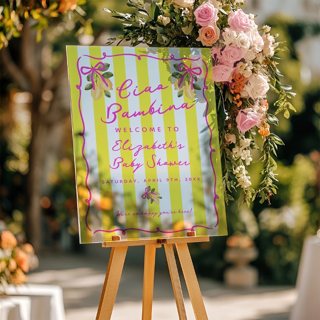 Ciao Bambina Yellow Lemon Baby Shower Welcome Acrylschild (Ciao Bambina Yellow Lemon Baby Shower Welcome Acrylic Sign
)