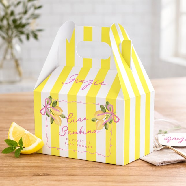 Ciao Bambina Yellow Stripe Lemon Baby Shower Geschenkschachtel (Ciao-Bambina-Yellow-Stripe-Lemon-Baby-Shower-Favor-Boxes)