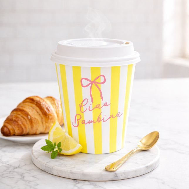 Ciao Bambina Yellow Stripe Lemon Baby Shower Pappbecher (Ciao-Bambina-Yellow-Stripe-Lemon-Baby-Shower-Paper-Cups)