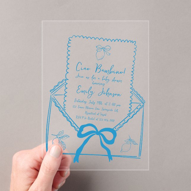 Ciao Bambino Handgezeichnete Lemon Babydusche Acryleinladungen (Insitu (Handheld))