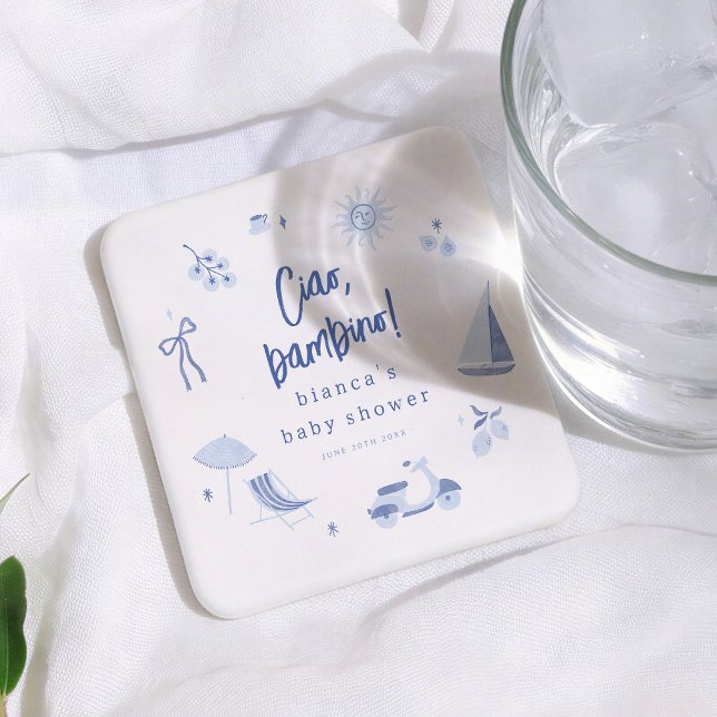 Ciao Bambino Italian Blue Boy Baby Shower Rechteckiger Pappuntersetzer (Von Creator hochgeladen)