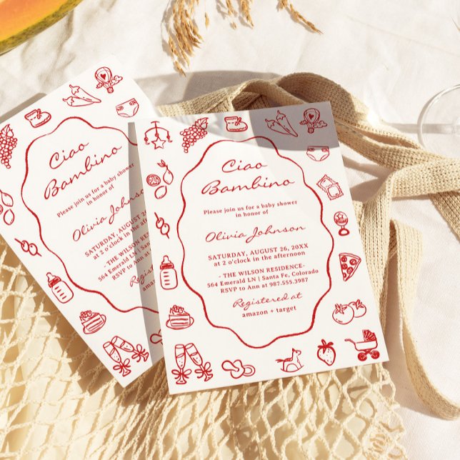 Ciao Bambino Italienische Illustrierte Babydusche Einladung (Von Creator hochgeladen)