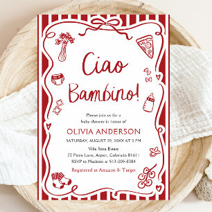 Ciao Bambino Whimsical Italienische Pizza Baby Dus Einladung
