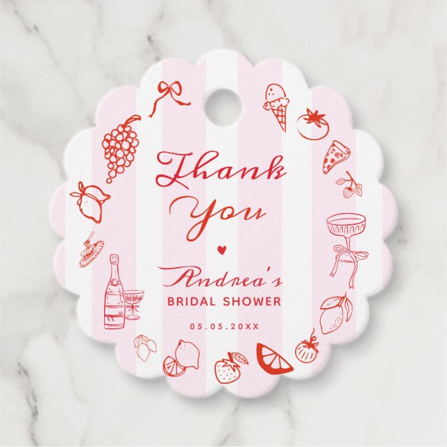 Ciao Bella Hand Drawn Brautparty Vielen Dank Geschenkanhänger (Vorderseite)