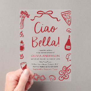 Ciao Bella Hand Drawn Italienisches Pizza Brautpar Acryleinladungen