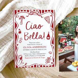 Ciao Bella Hand Drawn Italienisches Pizza Brautpar Einladung