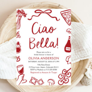 Ciao Bella Hand Drawn Italienisches Pizza Brautpar Einladung