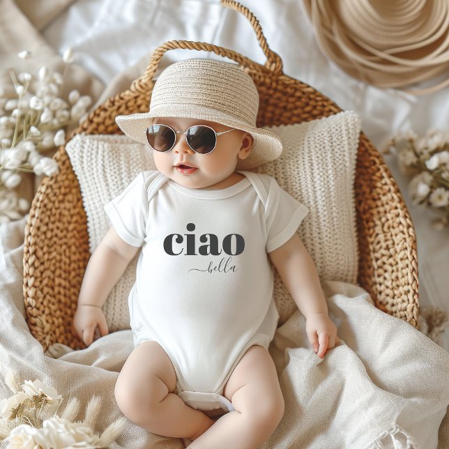 Ciao Bella Hello Beautiful Modern Typografy Baby Strampler (Cute Italian fashion for baby!)
