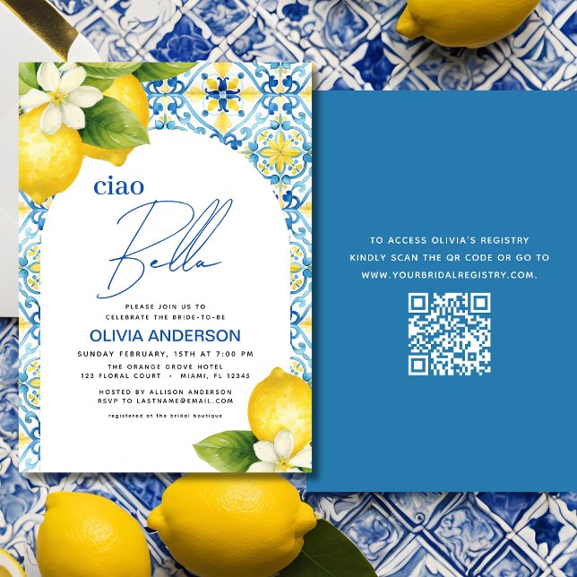 Ciao Bella Italian Lemon QR Code Brautparty Einladung (Von Creator hochgeladen)