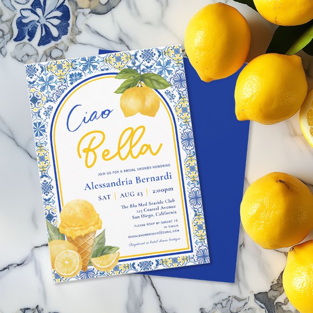 Ciao Bella Italian Tile Lemon Summer Brautparty Einladung (Von Creator hochgeladen)