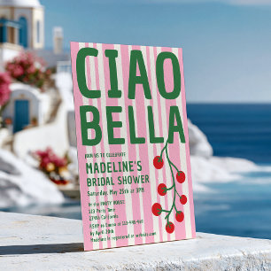 Ciao Bella Italienischer Retro-Streifen Rosa Braut Einladung