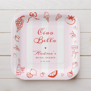 Ciao Bella Italienisches Brautparty Drawn Lemon Pappteller