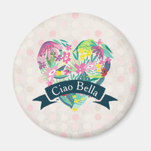 Ciao Bella Niedliches Blumenherz auf rosa Kreise Magnet