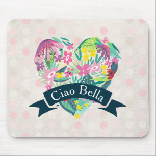 Ciao Bella Niedliches Blumenherz auf rosa Kreise Mousepad