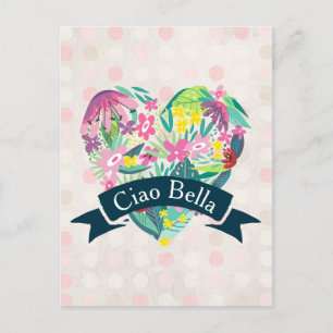 Ciao Bella Niedliches Blumenherz auf rosa Kreise Postkarte