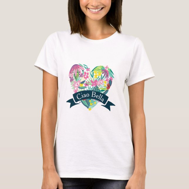 Ciao Bella Niedliches Blumenherz mit tropischen Bl T-Shirt (Vorderseite)