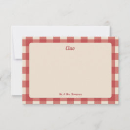 Ciao Herr und Frau rotes Gingham-Muster Dankeskarte