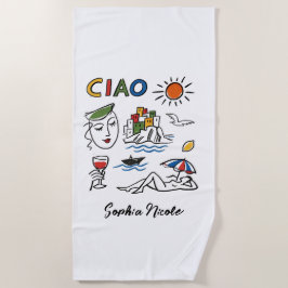 Ciao! Italian Amalfi Coast Hand Drawn Custom Name Strandtuch