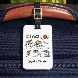 Ciao! Italienische Amalfiküste Handgezeichneter Be Gepäckanhänger