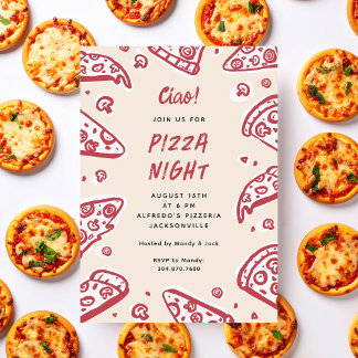 Ciao Rot Handgezeichnete Pizza Nacht Party Einladung