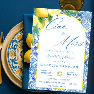 Ciao zu Miss Lemon Blue Tiles Italien Brautparty Einladung