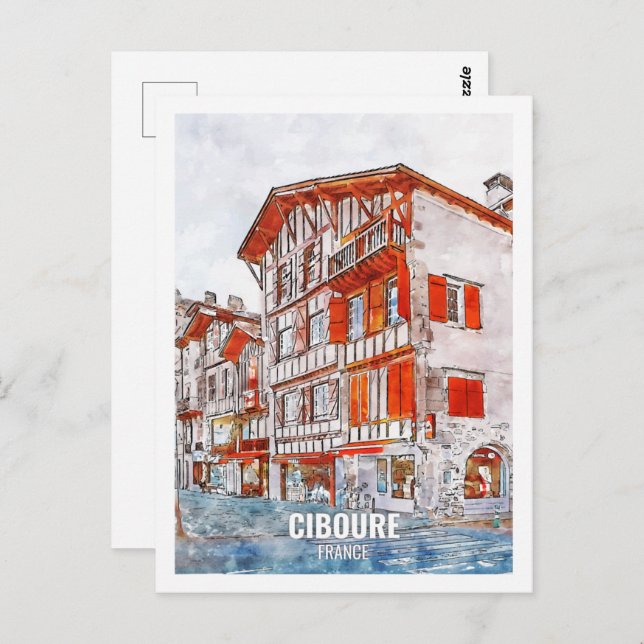 Ciboure France Travel Place Watercolor Postkarte (Vorne/Hinten)