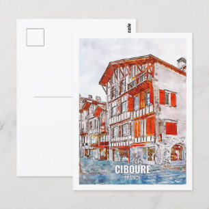 Ciboure Frankreich Reiseort Wasserfarbe Postkarte