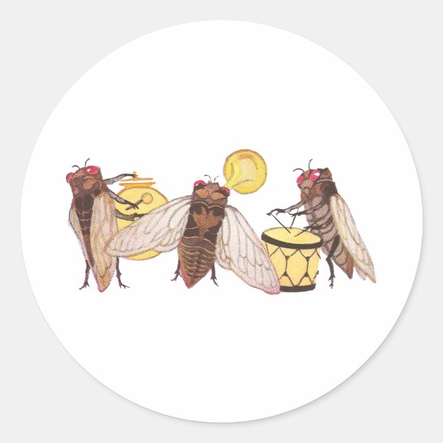 Cicada Band mit Gong, Trumpet und Trommel Runder Aufkleber (Vorderseite)