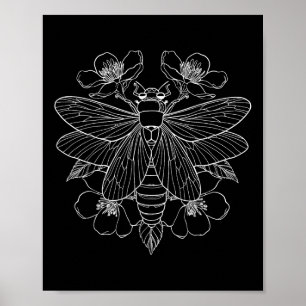 Cicada Blume Inseco Bug Vintag Tattoo Artist En Poster