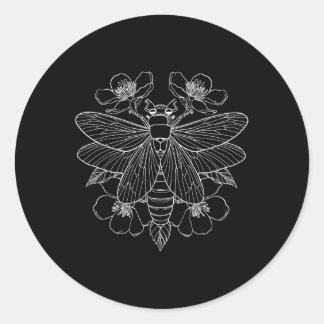 Cicada Blume Inseco Bug Vintag Tattoo Artist En Runder Aufkleber
