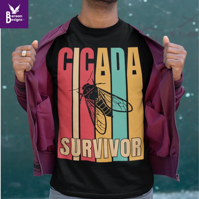 CICADA SURVIVOR Retro T-Shirt (Stylish CICADA SURVIVOR t-shirt for the summer cicada invasion of broods xiii and xix. )