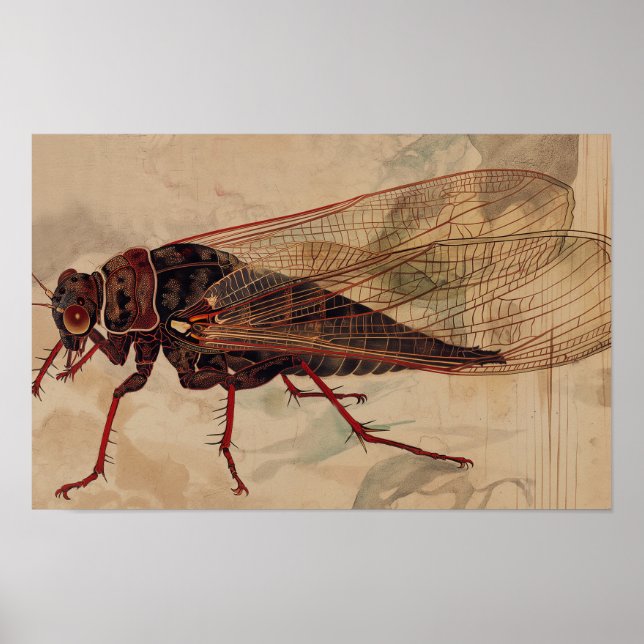 Cicada ukiyo-e style with copy space poster (Vorne)