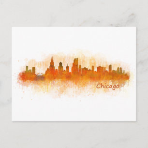 Cicago skyline Aquarellstadt v03 Postkarte