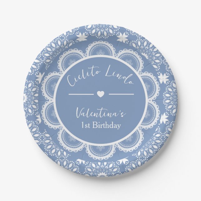 Cielito Lindo 1. Geburtstag Blau  Pappteller (Vorderseite)