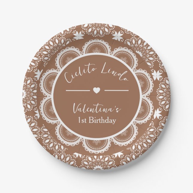 Cielito Lindo 1. Geburtstag Braun Pappteller (Vorderseite)