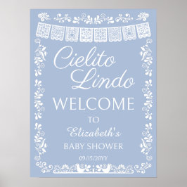 Cielito Lindo Baby Shower Dusty Blue Welcome Poster