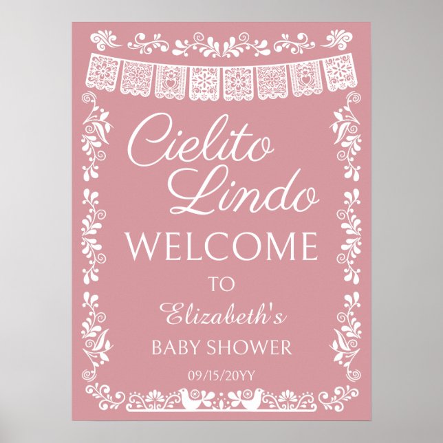 Cielito Lindo Baby Shower Willkommensgruß Rosa Poster (Vorne)