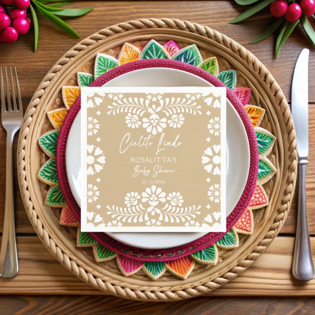 Cielito lindo beige mexikanische Babydusche Serviette (Cielito lindo beige Mexican fiesta papel picado baby shower monogrammed personalized printed Napkins)