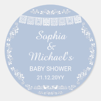 Cielito Lindo Blaues Papel Picado Baby Shower Runder Aufkleber