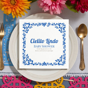 Cielito Lindo Blaues Talavera-Blumen-Baby-Shower Serviette