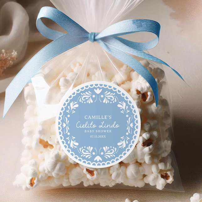 Cielito Lindo Blue Boy Baby Shower Runder Aufkleber (Cielito Lindo Boy baby shower round sticker)