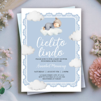 Cielito Lindo Blue Cloudy Sky Baby Boy Dusche Einladung
