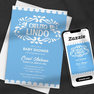 Cielito Lindo Blue Lace Mexican Girl Baby Shower Einladung