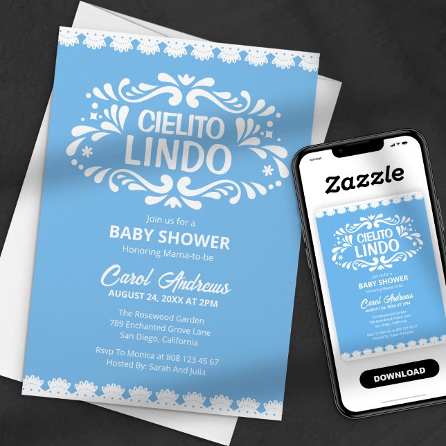 Cielito Lindo Blue Lace Mexican Girl Baby Shower Einladung (Von Creator hochgeladen)