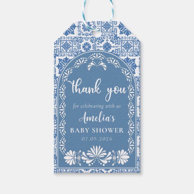Cielito Lindo Blue Mexican Baby Shower Tag Geschenkanhänger (Vorderseite)