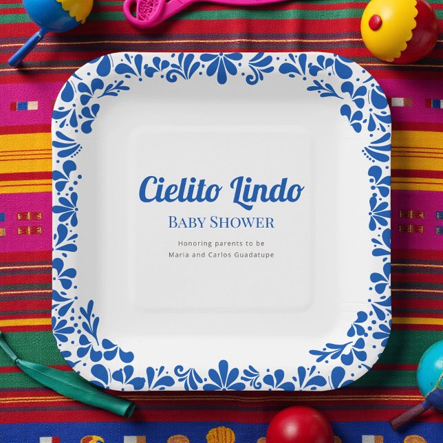 Cielito Lindo Blue Talavera Floral Baby Shower  Pappteller (Von Creator hochgeladen)