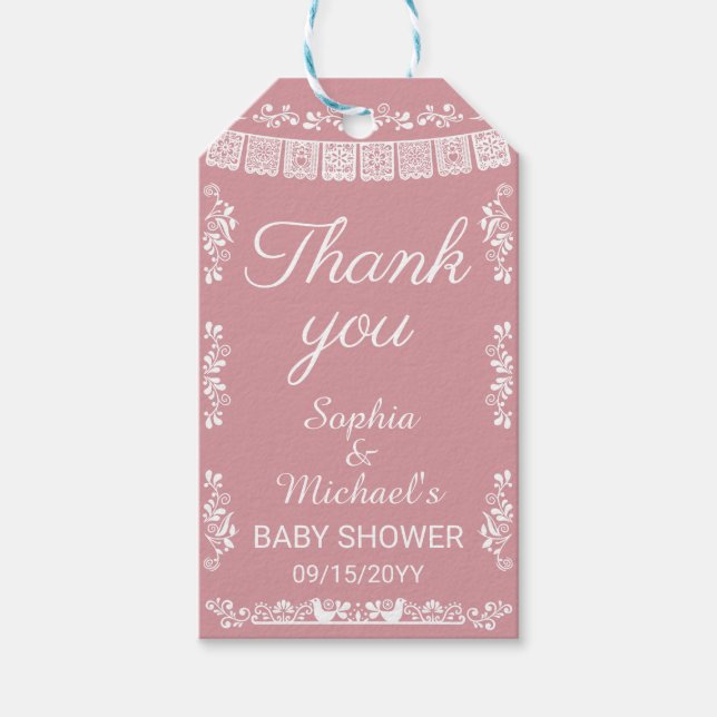 Cielito Lindo Blush Pink Papel Picado Baby Shower Geschenkanhänger (Vorderseite)